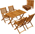 CASARIA® FSC® Outdoor Garden Table Set of 4 Chairs Acacia Wood Dining Set Patio Terrace Balcony Set 5 Pieces Folding Table Seats Armrests Durable Weather Resistant 120 x 70 cm