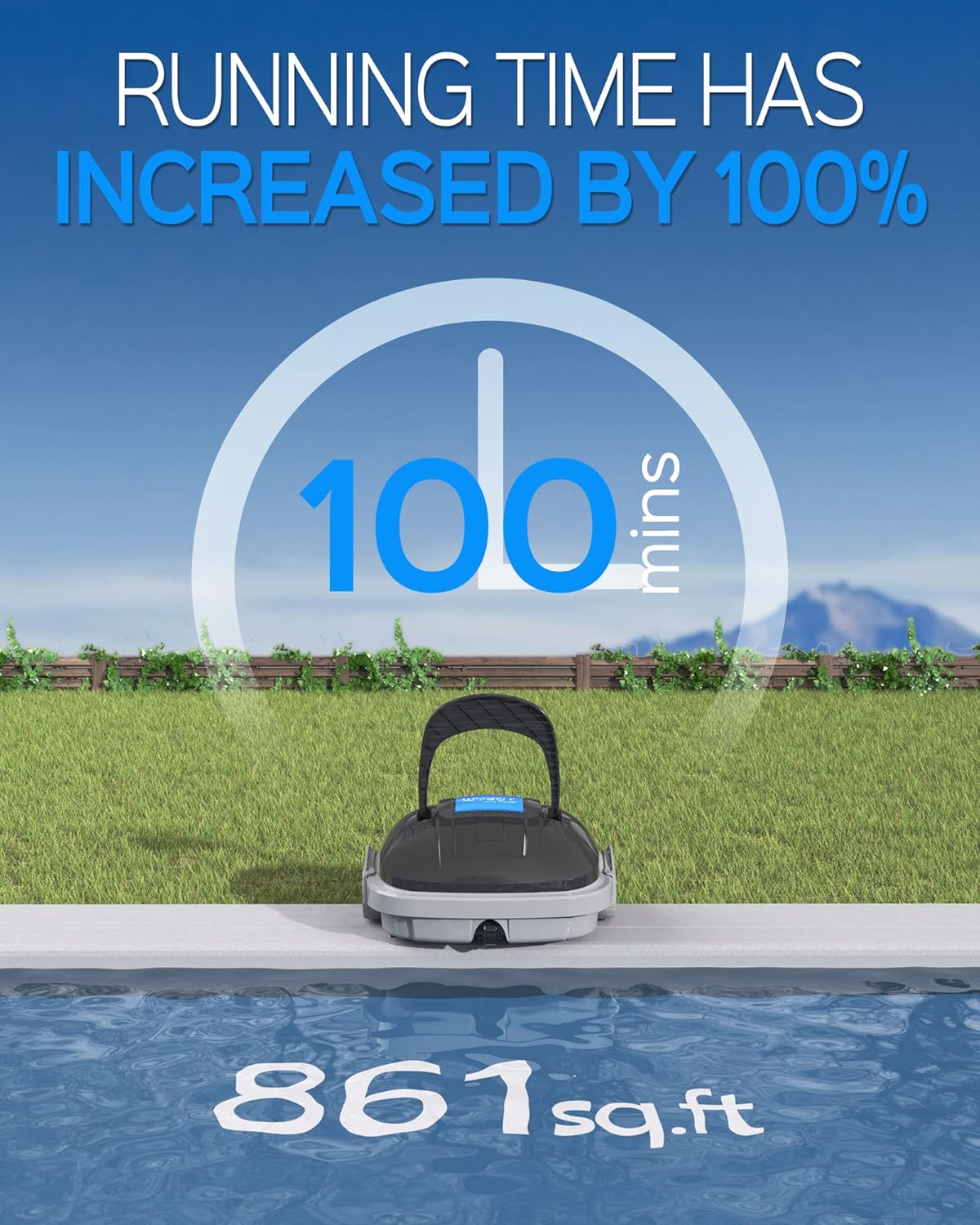 Robot Limpiafondos Piscina Electrico sin Cable para Aspirador Piscinas de hasta 80m², 100 Mins Doble Filtración y Estacionamiento Automático, Robot Limpiafondos Piscina con Motores de Doble Tracción