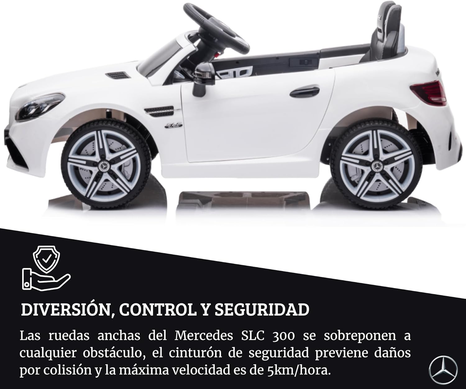 DEVESSPORT Coche Eléctrico Infantil Mercedes SLC 300 12V | con Mando, Faros LED, Música, USB y Apertura de Puertas – para Niños de 3 a 6 Años (Blanco)