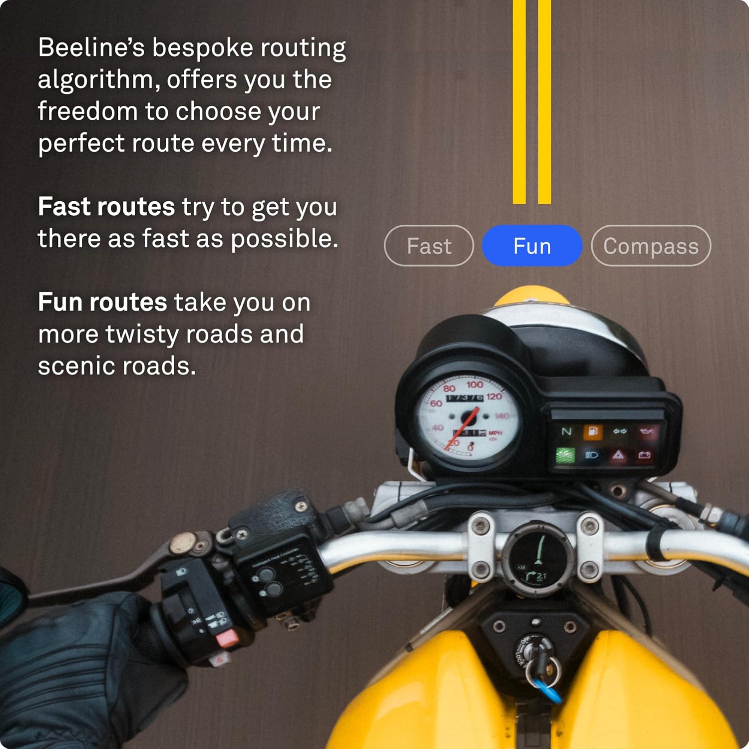 Beeline Moto II - Sistema de navegación para motores | Navegación mundial | Mini carta a la carta | 14 minerales Temps écoulé | Protección de control de agua y limpieza IP67 | Premio USB-C con soporte