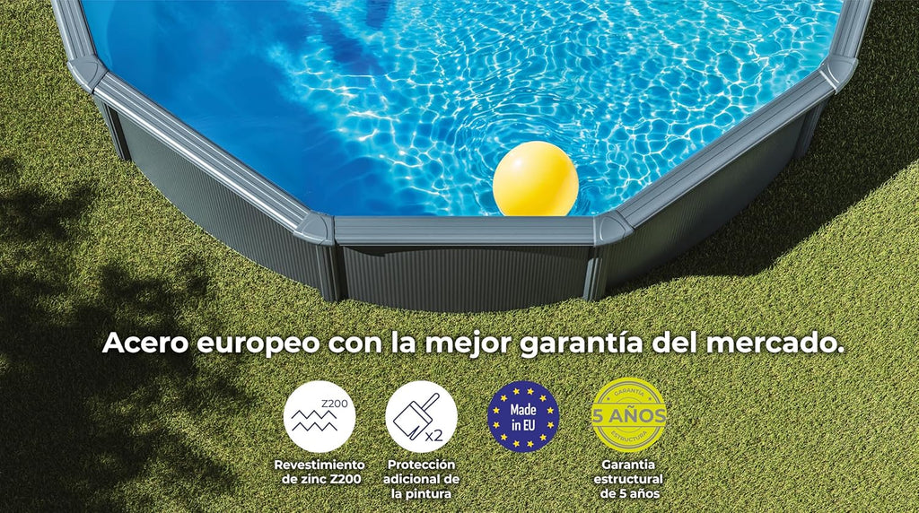 Gre KIT240GF Piscina de Acero Elevada, Redonda con Aspecto Acero Grafito, Piscinas Desmontables para Jardín, 240 x 120 cm, Kea