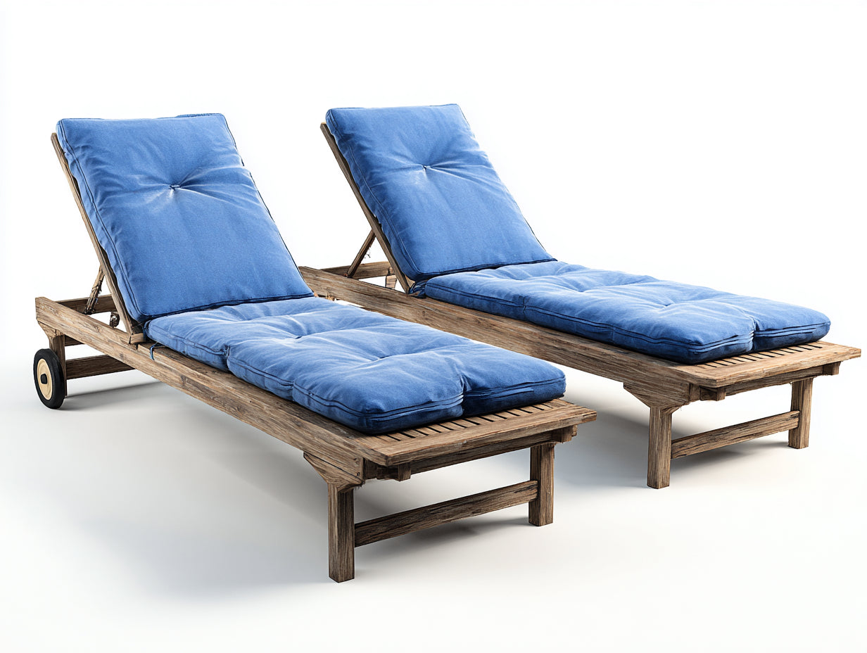 Tumbona de exterior madera maciza 200x65x30 cm - azul-madera natural - respaldo reclinable estilo rustico