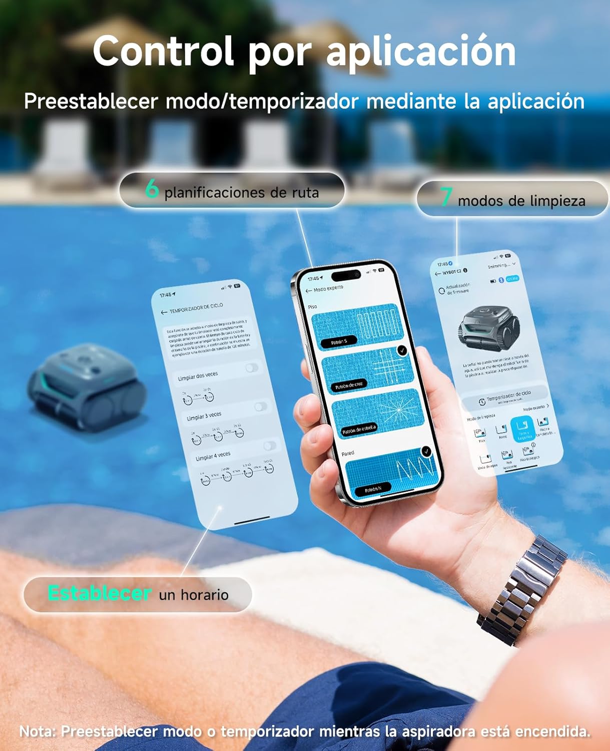 WYBOT C2 Limpiafondos Piscina, Robot Limpiafondos Piscina Inalámbrico 150㎡, Doble Filtración, 3 Motores, Succión Potente, Limpieza Paredes & Línea de Agua, 180 Min, App(Gris-Verde Gris)