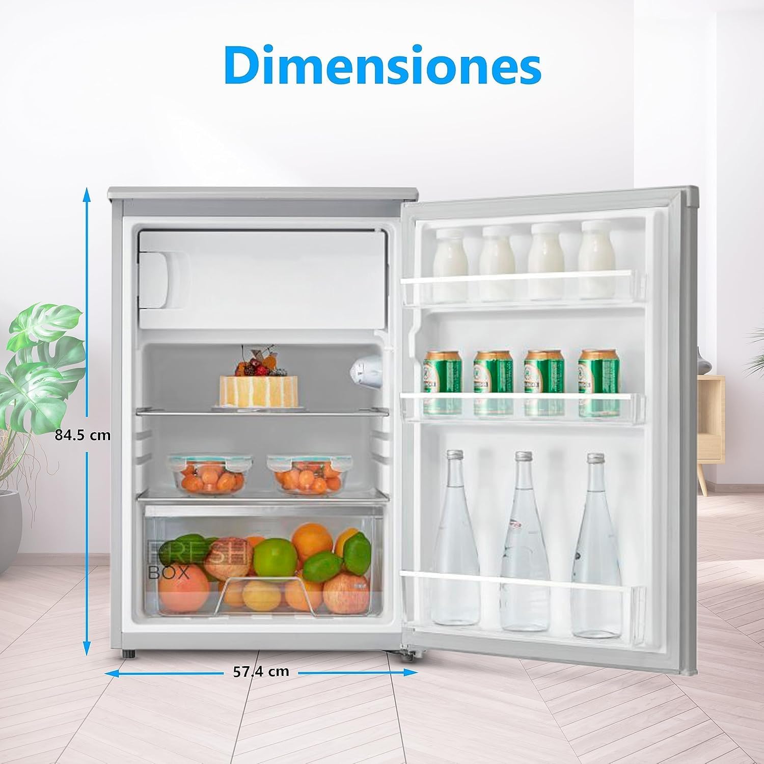 Midea Nevera pequeña 113L con Congelador - Mini frigorífico pequeño para la Habitación/Caravana/Camping - Mini Bar Bajo Consumo - Frigorifico Bajo Encimera Silencioso 39dB + Congelador -16º/-24º