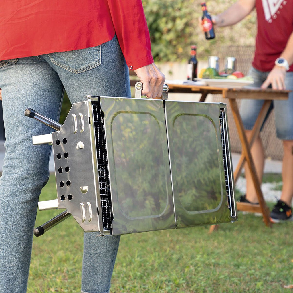Barbacoa Plegable De Acero Inoxidable Para Carbón Innovagoods Acero Inoxidable Acero