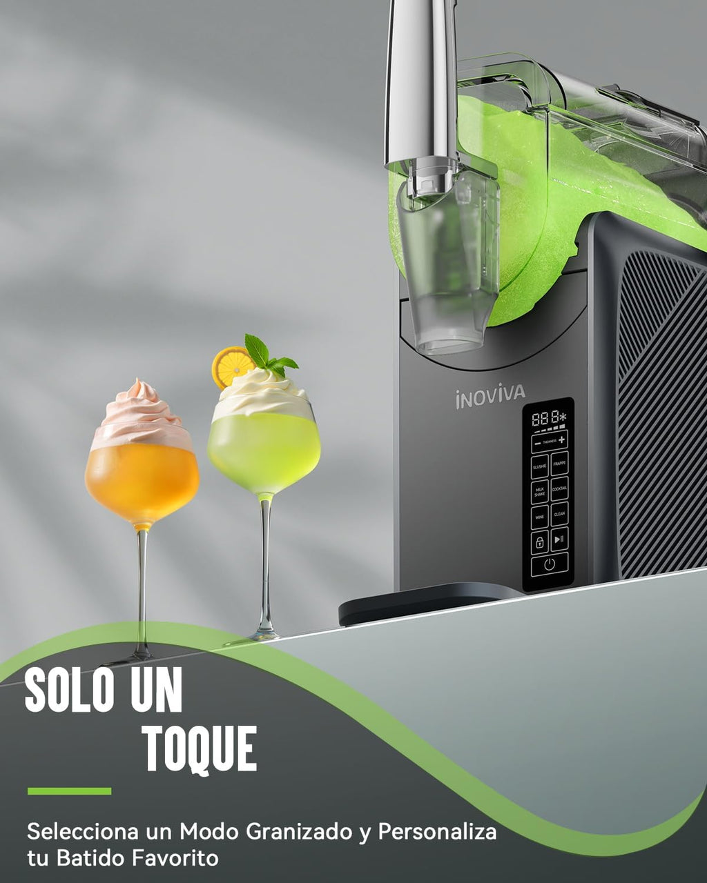 Granizadora Maquina INOVIVA, sin hielo, de 2 l, para el hogar, con autolimpieza, 5 programas preestablecidos, granizados congelados, margaritas, frappés y batidos (versión S1.2)