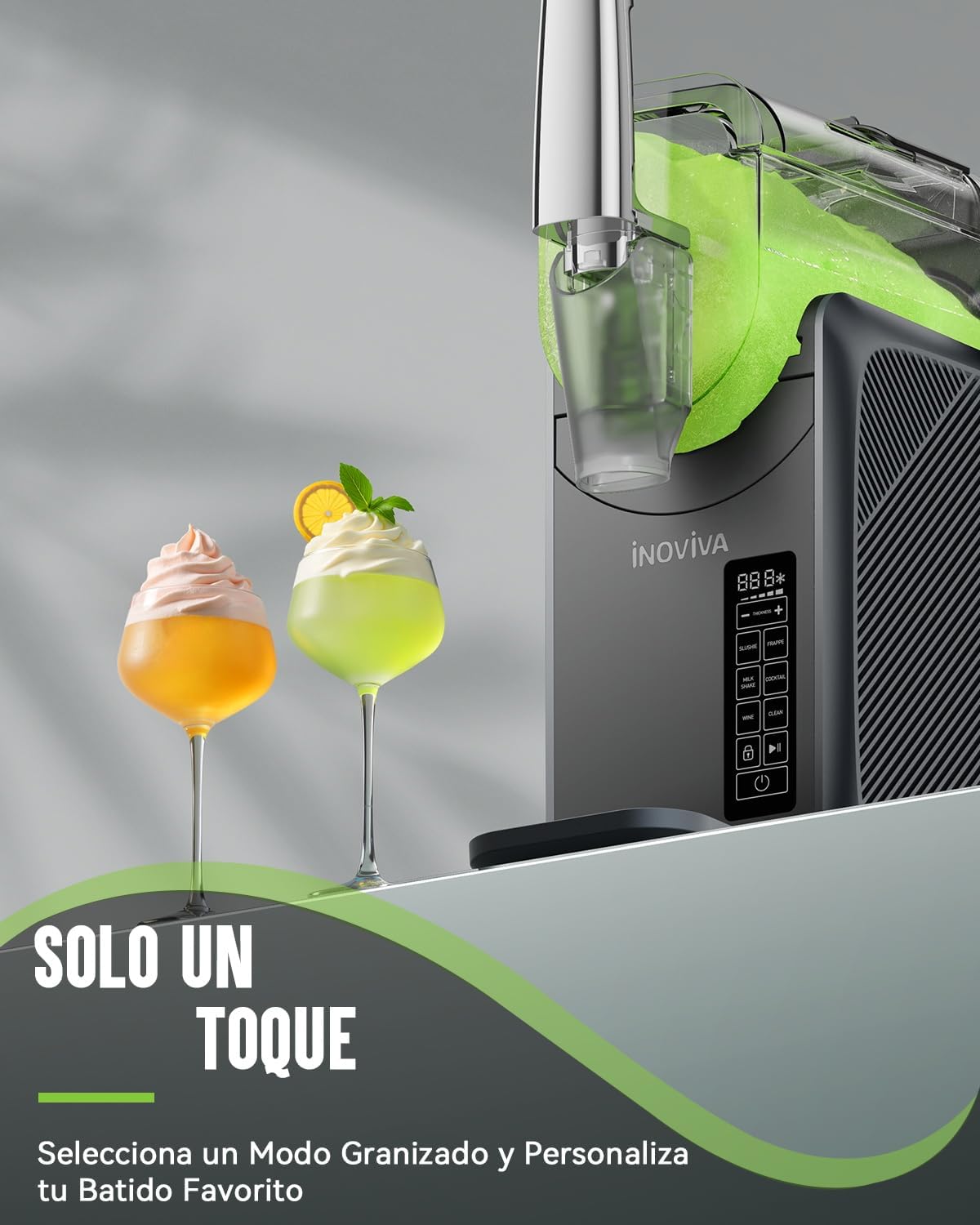 Granizadora Maquina INOVIVA, sin hielo, de 2 l, para el hogar, con autolimpieza, 5 programas preestablecidos, granizados congelados, margaritas, frappés y batidos (versión S1.2)