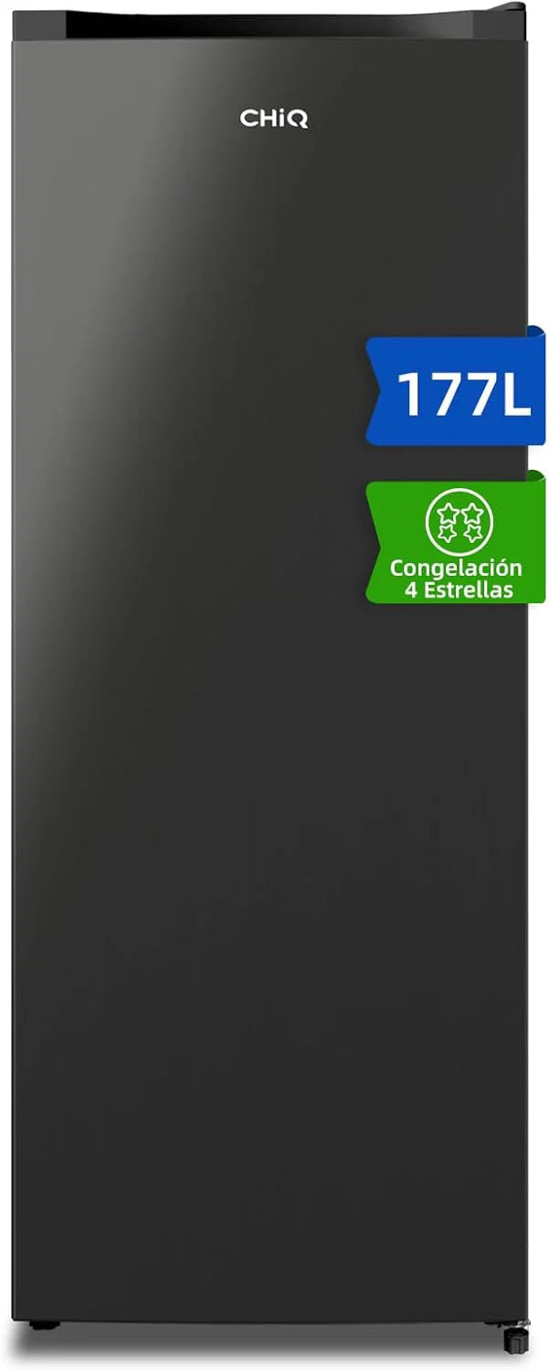 CHiQ Freestanding Upright Freezer, 145L Capacity, Quick Freeze, Adjustable Thermostat, Quiet, Reversible Door, Black, Energy Rating E