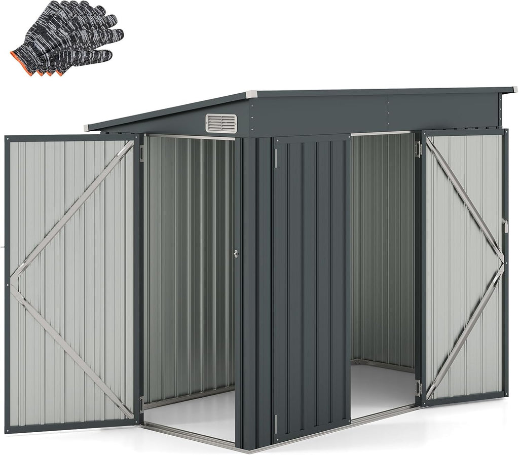COSTWAY Caseta Jardin Exterior, 235 x 117 x 185 cm, obertizo Jardin Exterior con 2 Puertas, Techo Inclinado, Casita Organizador de Metal Galvanizado, Organizador de Herramientas para Jardín Patio