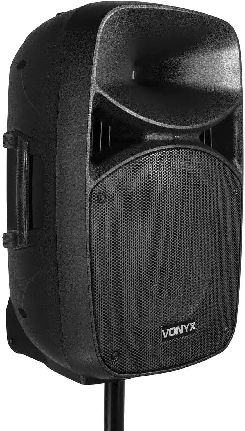 Vonyx VPS152A Powered Speakers Pack of 2 1000W Portable Active/Passive Bluetooth Speakers, 15 Inch, Wired Microphone, Remote Control, Tripods, MP3 Player with USB/SD, LEDs