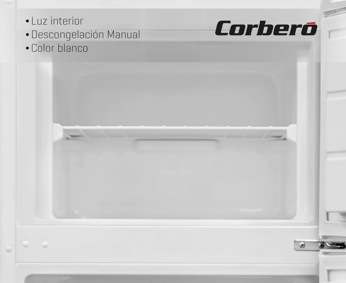 Corberó - Frigorífico 2 Puertas | CF2PV21324W | 57x54x145 | Capacidad 212L | Luz Interior, Crisper, Balcones Ajustables, Descongelación Manual, Estantes de Cristal, Huevera, Cubiteras | Blanco