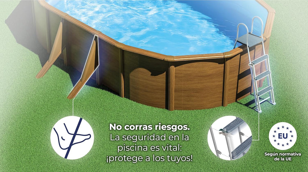 Piscina de Acero Elevada,Ovalada con Aspecto Madera. Piscinas Desmontables para Jardín. 730 x 375 x 120 cm - Piscina Gre KIT730W Pacific.