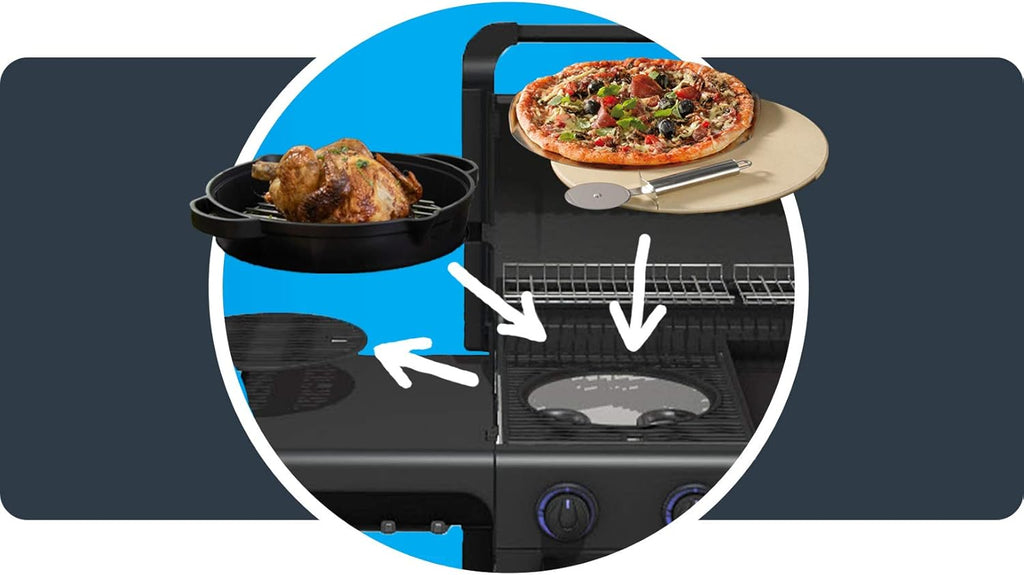 Campingaz Barbacoa de gas Serie 4 Premium S, parrilla de gas con 4 quemadores de acero inoxidable de 13,6 kW, 1 quemador lateral, tapa, termómetro, InstaClean Aqua, sistema modular culinario, cocina