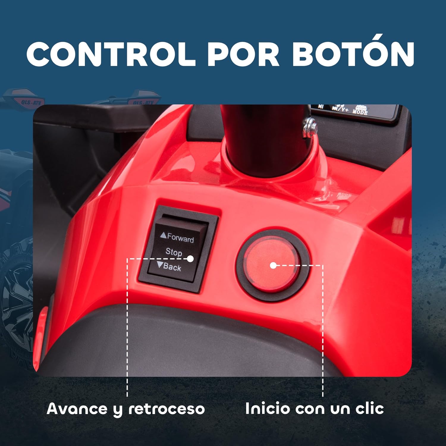 HOMCOM Quad Eléctrico 12V para Niños +3 Años con 2 Motores Faros Música Neumáticos de Suspensión Botones Avance y Retroceso Vehículo Eléctrico a Batería 100x65x73 cm Rojo