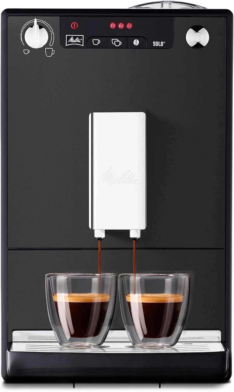 Melitta, Solo E950-222, Superautomatic Coffee Maker with Grinder, 15 Bars, Espresso Bean Coffee, Automatic Cleaning, Customizable, Pure Black
