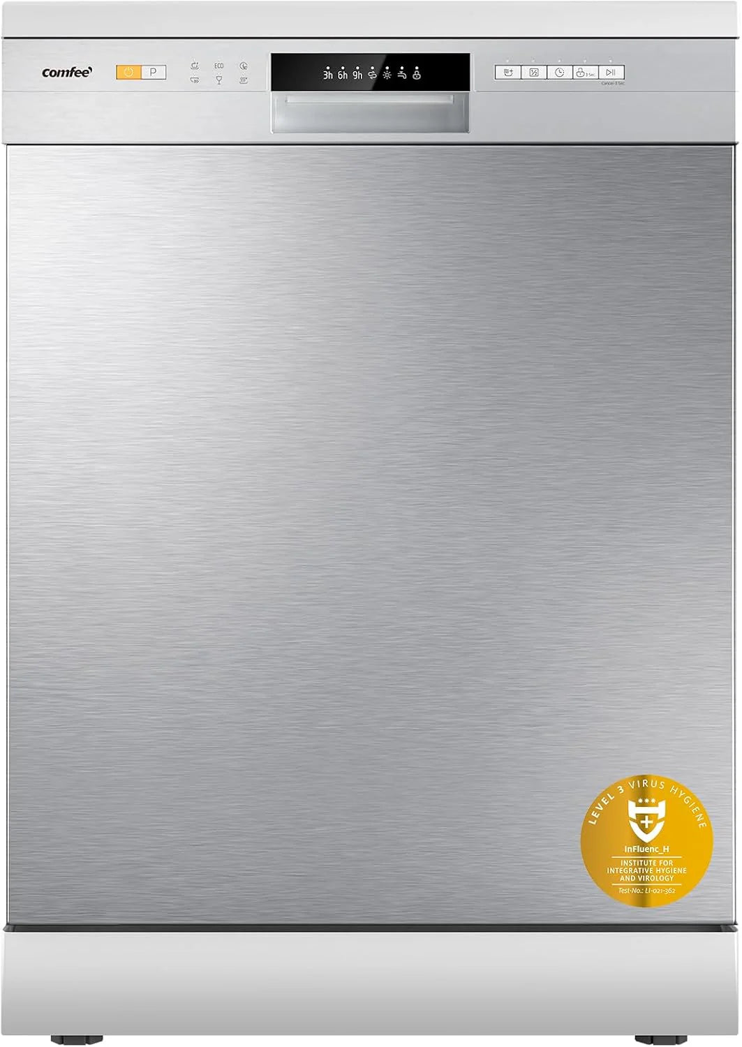 COMFEE CDWPF1201PS Dishwasher Free Installation, 60 cm, 12 Cutlery, Delayed Starting, Half Load Function, 72 °C Hygienic Wash, Flexible Baskets, Stainless Steel, 47 dB, Button Control