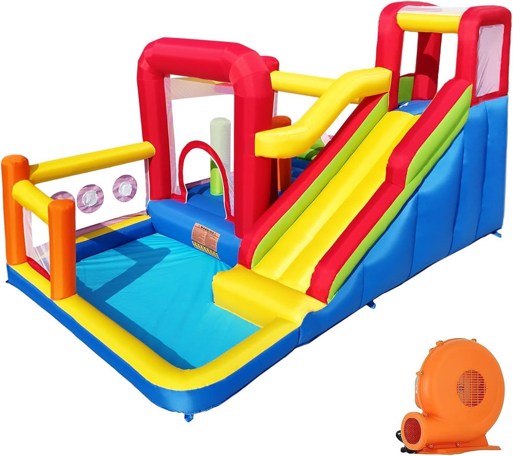 Castillo hinchable infantil con soplador – Multifuncional, red de seguridad, seguro y duradero, perfecto para cualquier temporada, para interior/exterior