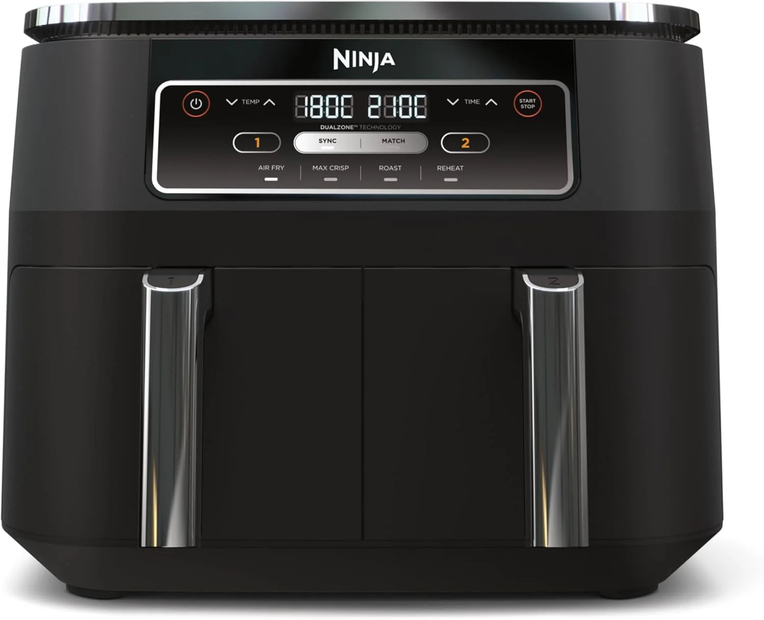 Ninja MAX Oil Free Double Compartment Air Fryer with 2 Drawers, 9.5 Litre, Oil Free, Air Fry, Max Crisp, Roast, Bake, Reheat, Dehydrate, Non-Stick Baskets, Gold Stone, DZ400EUSTGD