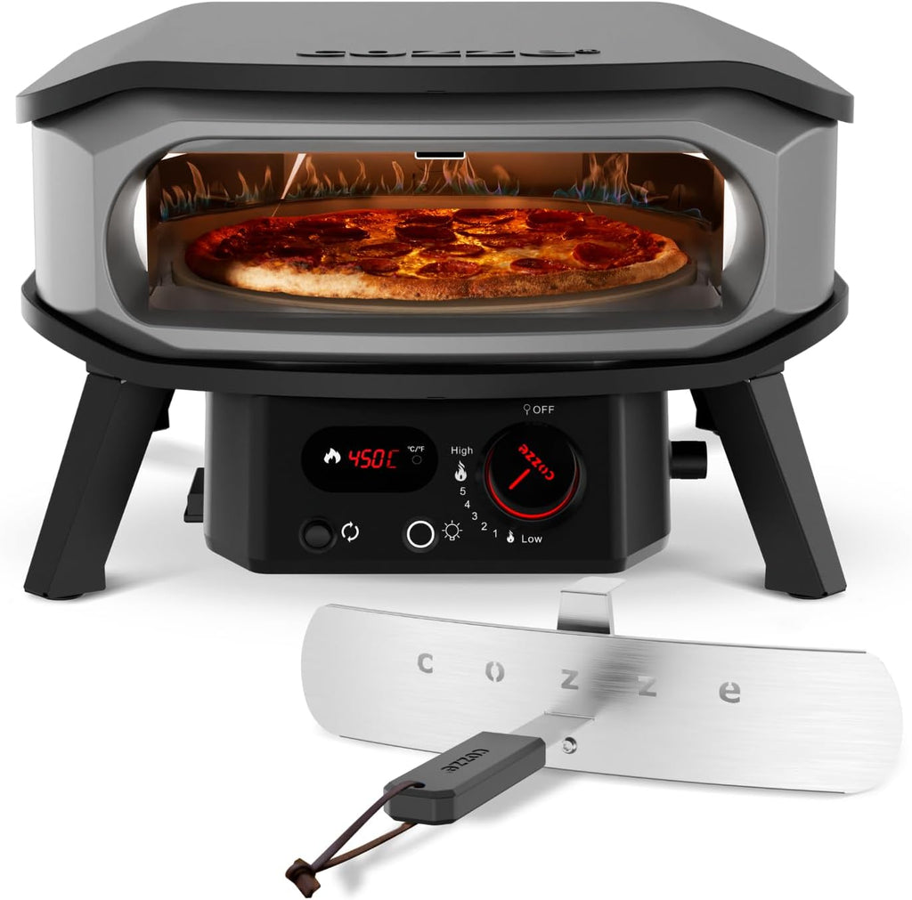 Cozze® horno para pizza PREMIUM ROTATE de gas – 13” – 30 mbar – horno rotativo de acero inoxidable con piedra de cordierita Ø34,5 cm – cocción rápida y uniforme
