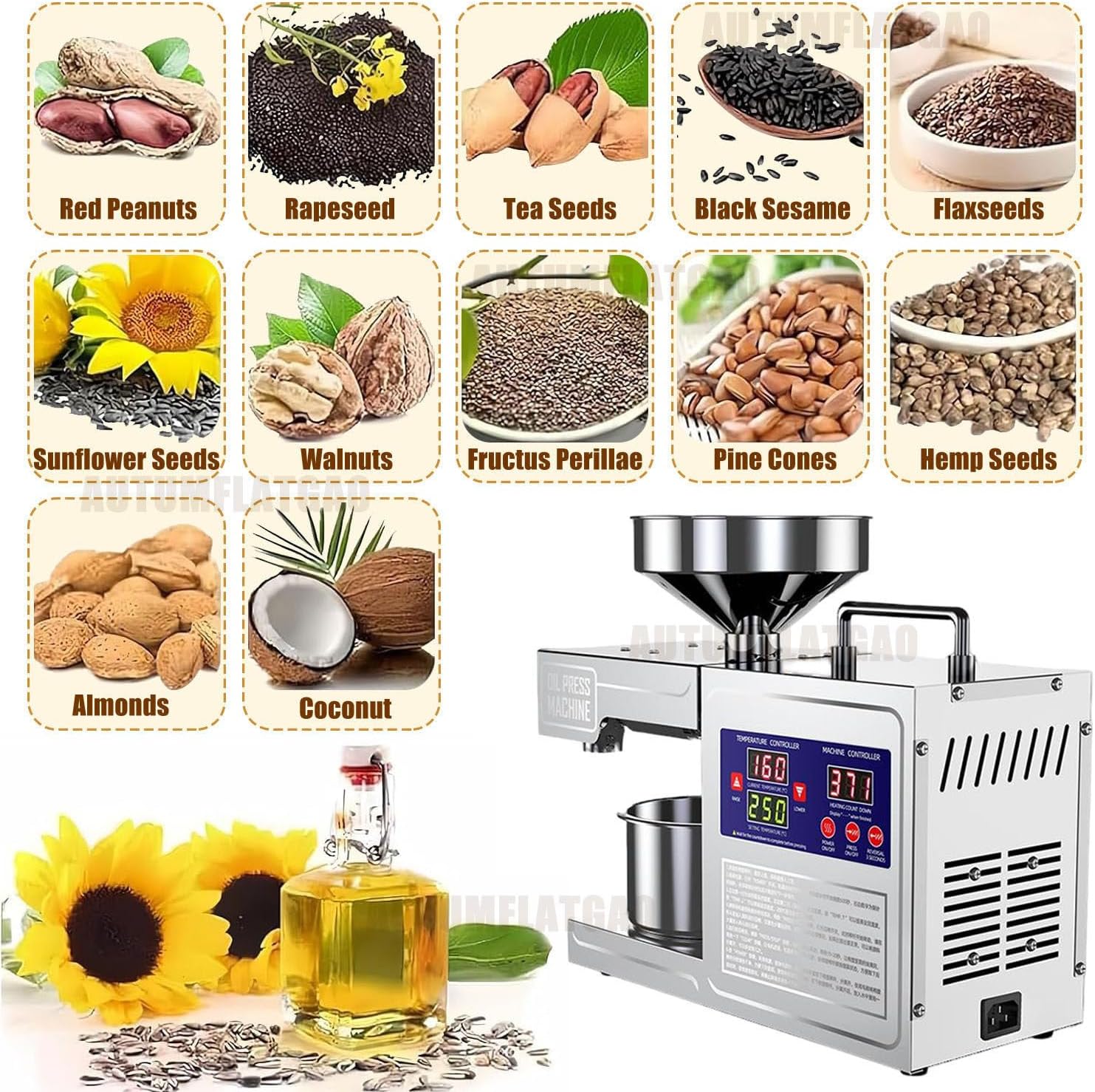 Prensa Aceite Oliva Automática De 820W, Maquina Cortar Aceitunas En Frío Y Caliente para El Hogar, Extractor De Aceite Eléctrico para Aceitunas, Cacahuetes, Sésamo, Soja Y Nueces