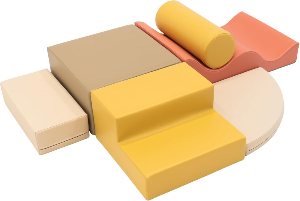 IGLU Soft Play Explorer Toboganes Infantiles Bloques Psicomotricidad Infantil Parque Montessori Juego de 6 Espuma Educativos para Niños Escalada Bebe (Pastel Autumn)