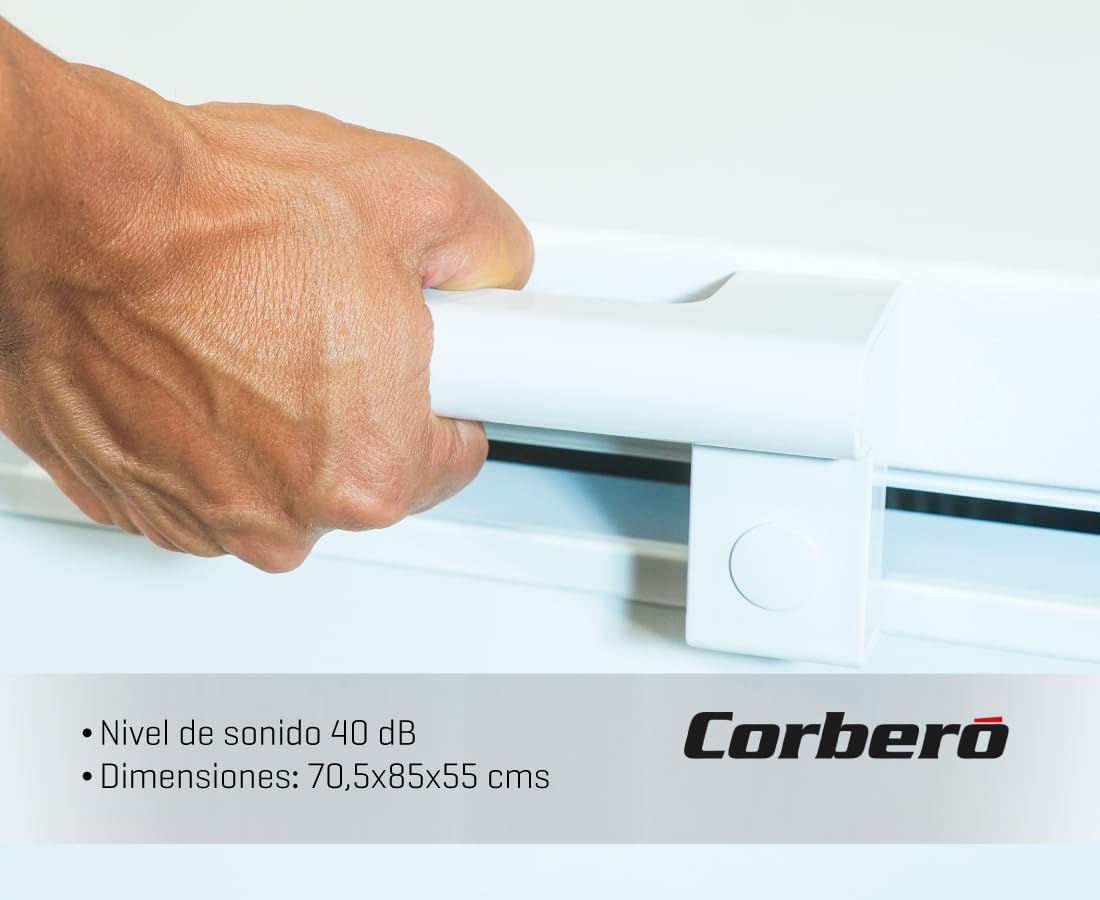 Corbero - Congelador Arcón 142L | CCHH15024E | Control Electrónico con Display | Luz LED | Tirador | 1 Cesta Interior | 2 Ruedas | 2 Patas Ajustables | 40 Db | Eficiencia Energética E | Blanco