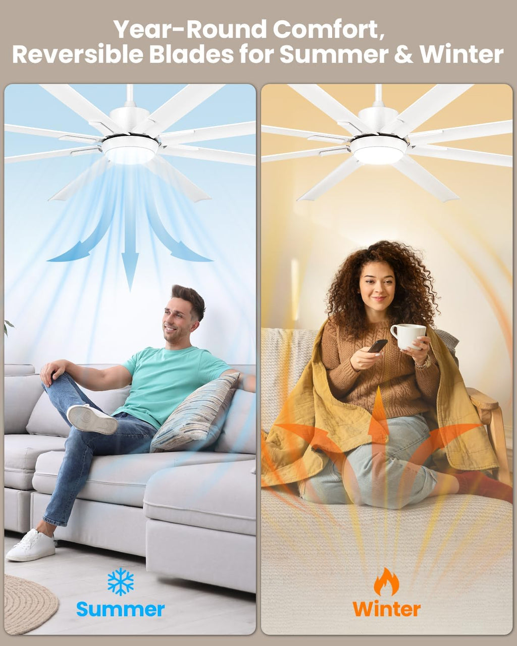 183cm Extra Grande 8 Aspas de Aluminio Ventilador de Techo con Luz y Mando, Silencioso Lampara Ventilador Techo con Reversible Motor DC para Exterior Terraza, Habitación Grande