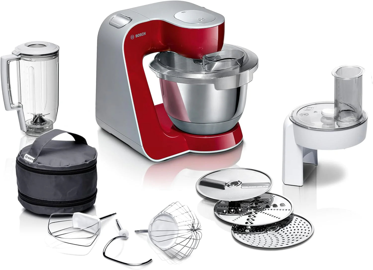 Bosch - Food Processor, 1000 W, 7 Speeds + Pulse Function, Red, MUM58720