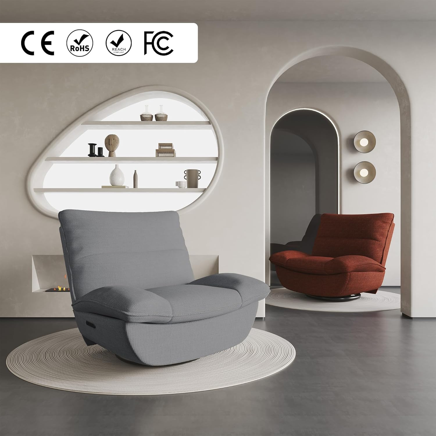FLEXISPOT XC6 Sillón Relax, Sófa Giratorio con Función Balancín, Sillon TV con Respaldo Ajustable, Silla Reclinable para Dormitorio, Salón y Cine en Casa (Beige)
