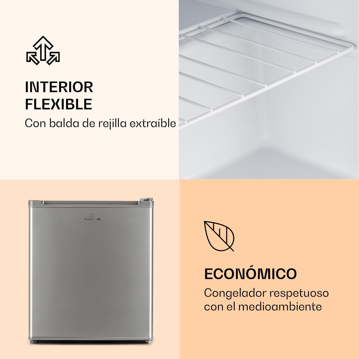 Klarstein Congelador Pequeño Vertical, Mini Congelador Portatil Silencioso para Casa y Oficina, Capacidad 33 l. con Estante, Eficiencia Energética, Estante, Dep. Hielos y Rascador