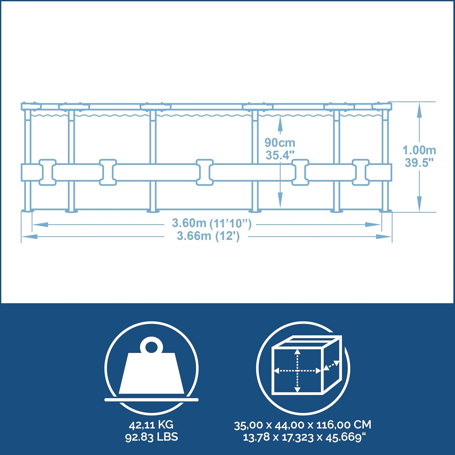 Bestway Steel Pro MAX Frame - Piscina Redonda (366 x 100 cm, Incluye Bomba de Filtro, Efecto Madera)