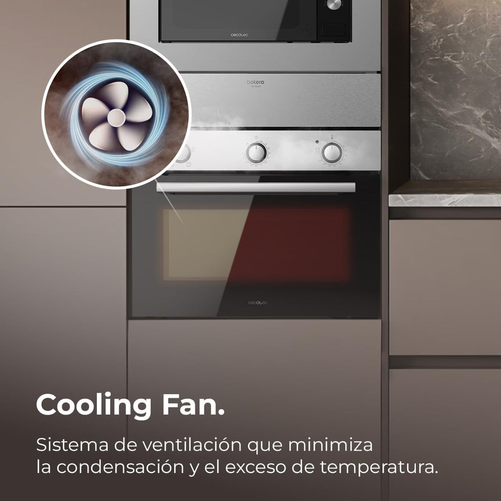 Cecotec Horno Integrable 45cm Alto Convencional Bolero Hexa C134500 Inox A. 2600W, 56L de Capacidad, Bajo Consumo, 4 Funciones, Temporizador, Limpieza de Vapor, Cocción de Vapor