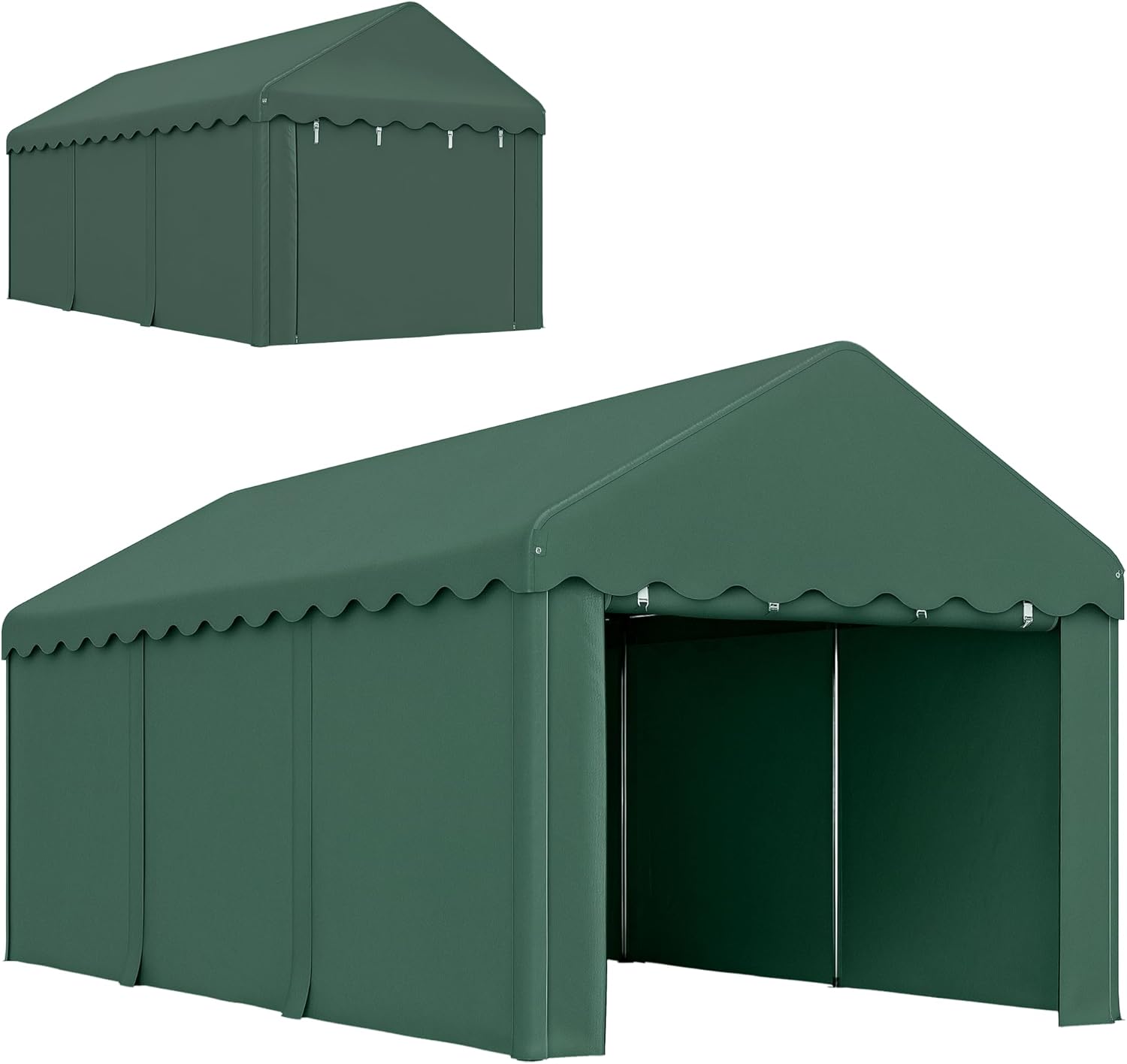 Outsunny Carpa Garaje 6x3 m Garaje Exterior para Coche Impermeable Garaje Portátil Anti-UV con Paredes Laterales Desmontables y 2 Puertas con Cremallera Verde