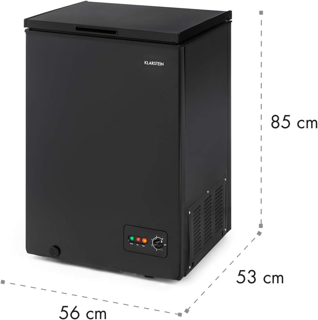 Klarstein Arcon Congelador Pequeño Vertical Portatil, Mini Congelador Silencioso Casa y Oficina, Congeladores Capacidad 99 l. con Cesta, Arcón Freezer con Ruedas de Bajo Consumo para Alimentos