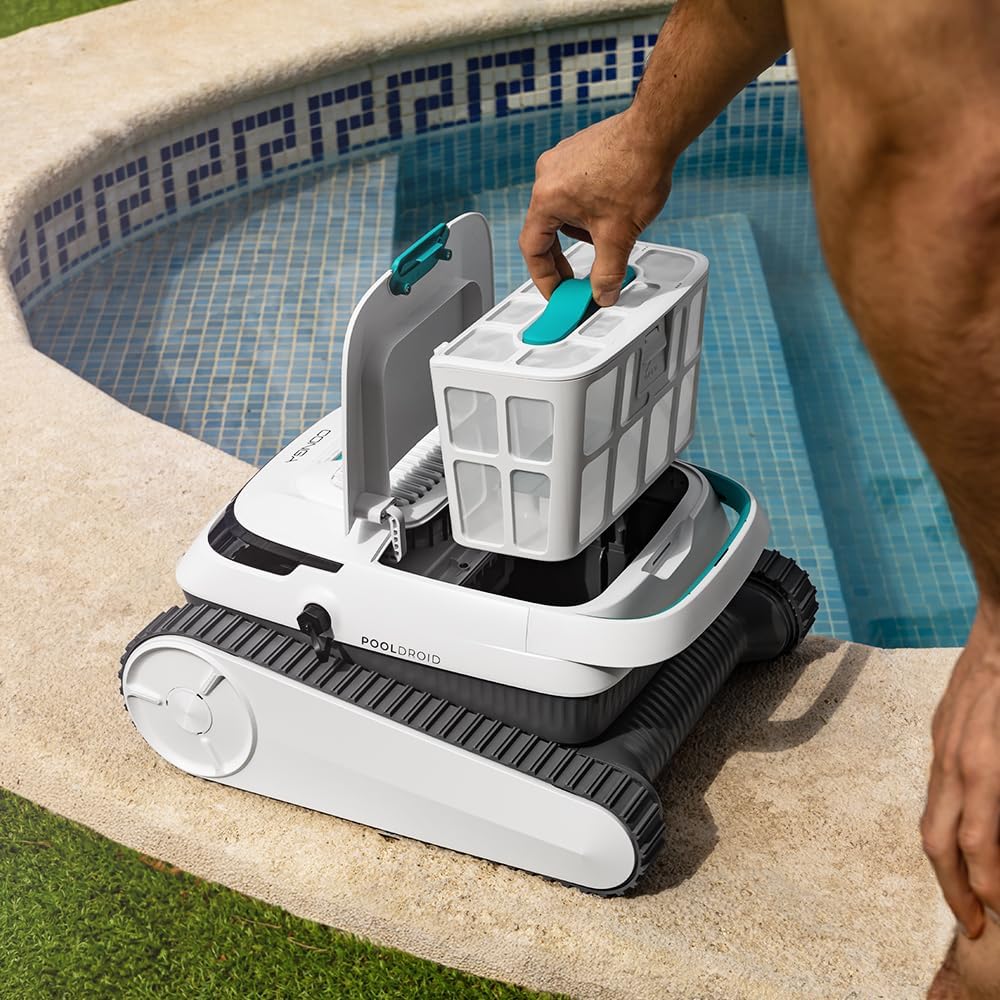 Cecotec Robot Limpiapiscinas para Fondos, Paredes y Línea de Flotación Conga Pooldroid 5000 TotalClean Pearl. Superficies 100m2, Pendiente Máx 90º, Limpieza Ordenada, Autonomía 100min, Capacidad 4L
