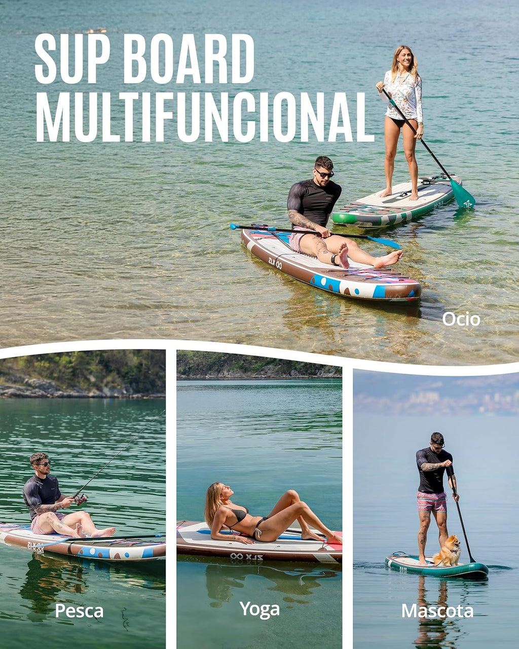 ZLX Tabla de Surf de Remo con Asiento de 320 cm, Inflable, para Adultos, Apta para Principiantes, Amplia y Estable, Antideslizante