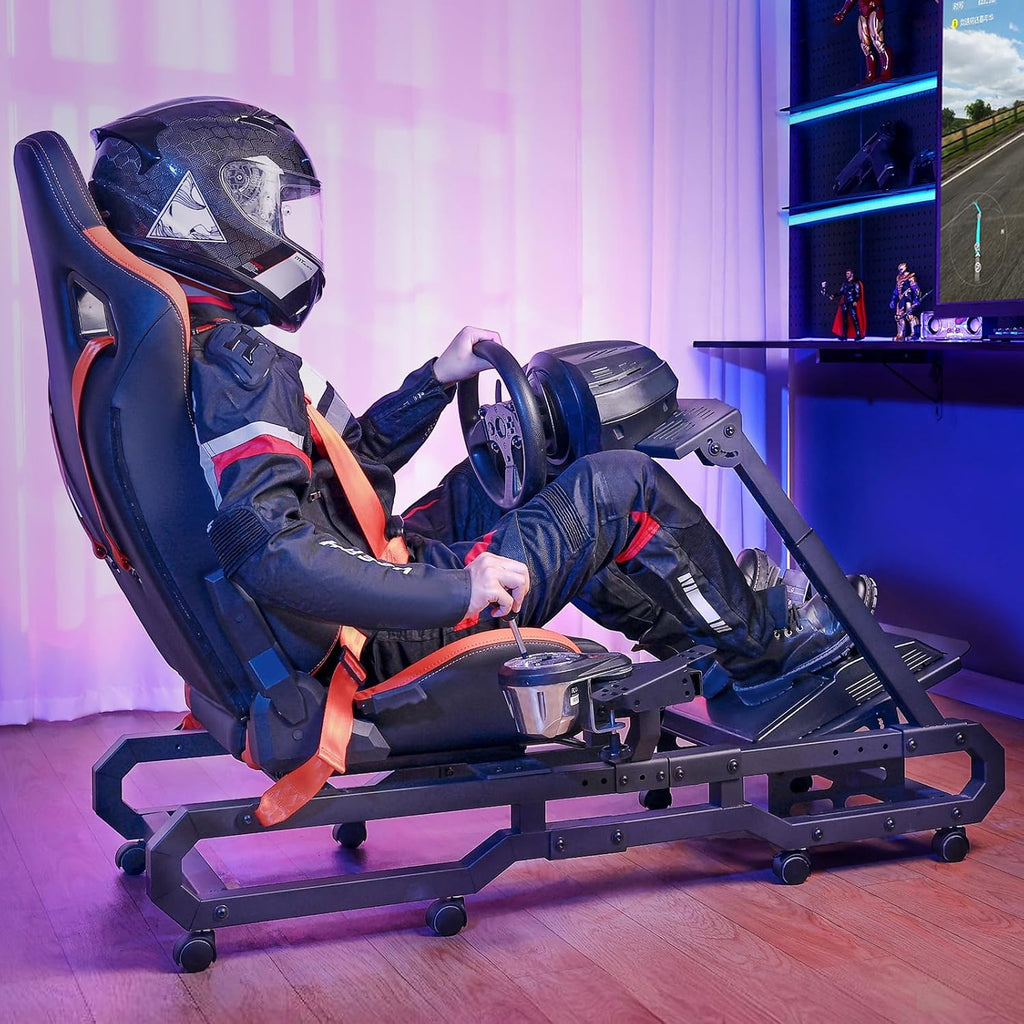 Soporte para Volante de Carreras VEVOR con Ruedas para Logitech G923/G920/G29, Cabina de simulador de conducción de Acero Resistente, Thrustmaster T248P, Soporte para Volante y Pedal Ajustables