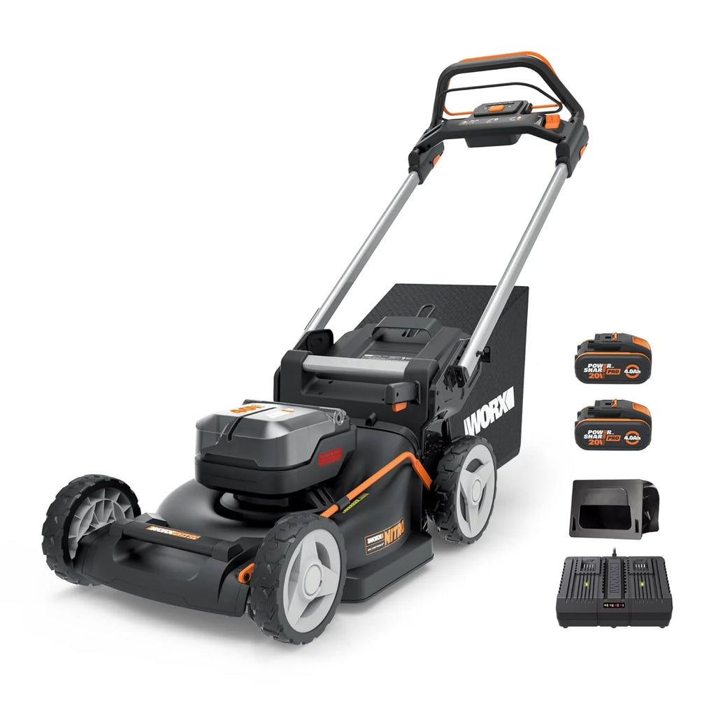 WORX WG737E Nitro Lawn Mower with Battery 40 V (2 x 20 V), Powerful Brushless Motor, Cutting Width 37 cm, 6 Levels of Cutting Height (20 – 70 mm), 40 L Grass Catcher Sack