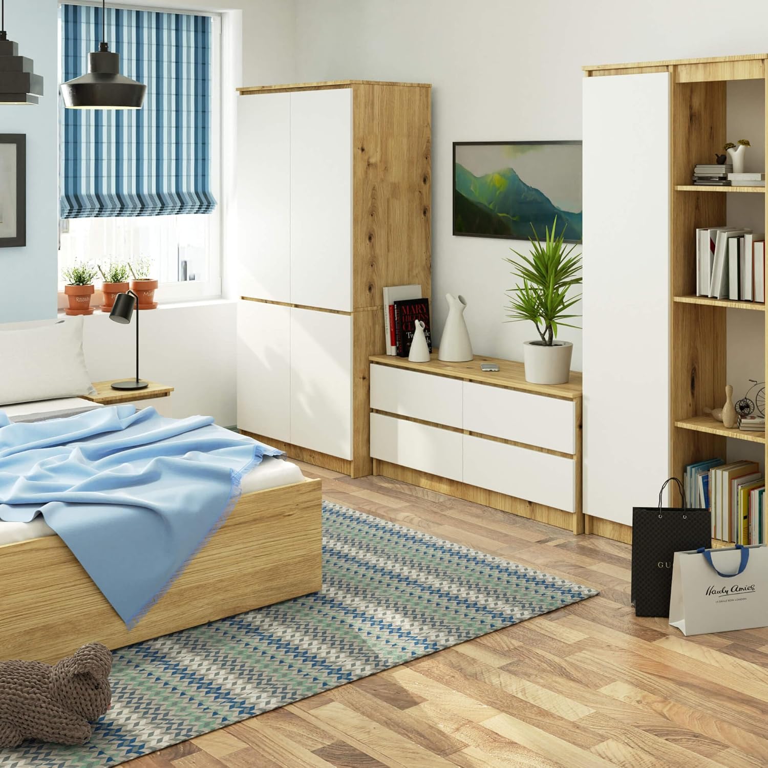Armario AKORD S90 Roble Artisan 90 cm 4 puertas frente en color Blanco 90x51x180 cm