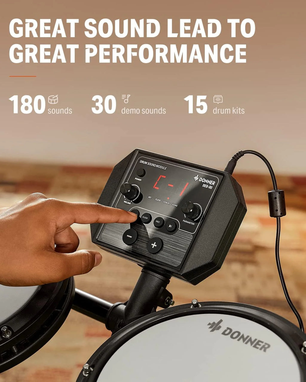 Donner DED-80 7-Piece Musical Electronic Drum Set with Mesh Patches, 180 Sounds, Drum Throne, Headphone, Sticks, Kids Christmas Birthday Gift, 40 Melodics Lessons