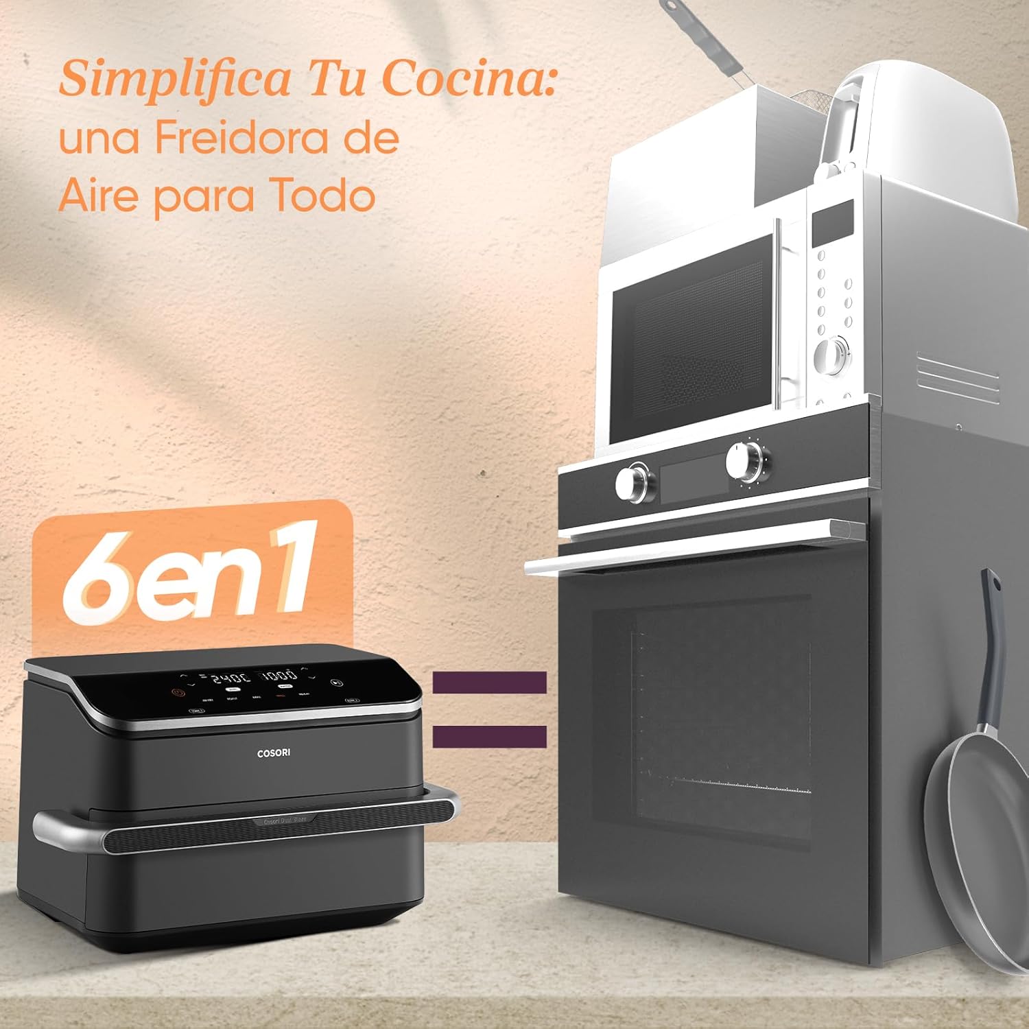 Cosori Freidora de Aire Dual Blaze TwinFry 10 Litro-True Metal-Doble Resistencia 2800 W (35–240 °C)-Divisor para Zonas de la Gran Doble Cesta-6 Funciones-Smart WiFi-Máx 10 Personas-Limpiable