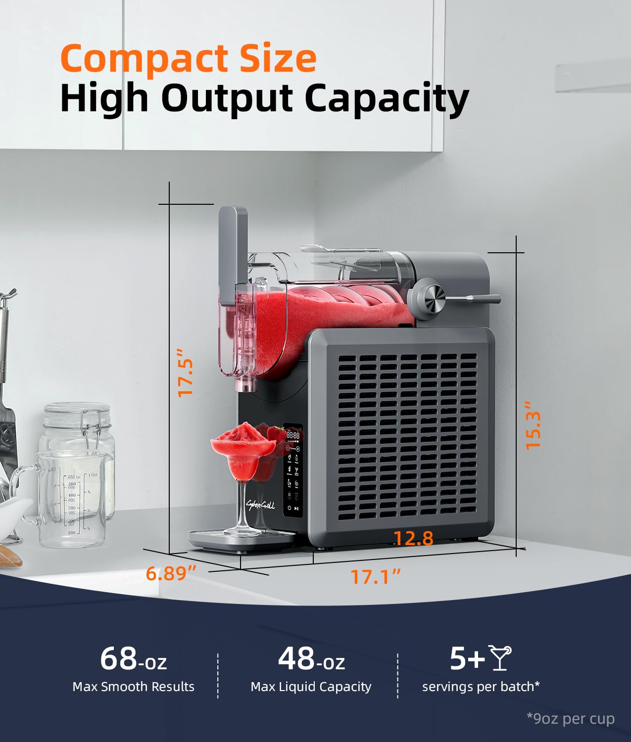 2025 Máquina de granizados con inicio diferido de 24 horas y mantenimiento en frío, capacidad de 68 oz, función autonetificante, máquina de bebidas heladas con 5 programas preconfigurados, margaritas congeladas, batidos y más