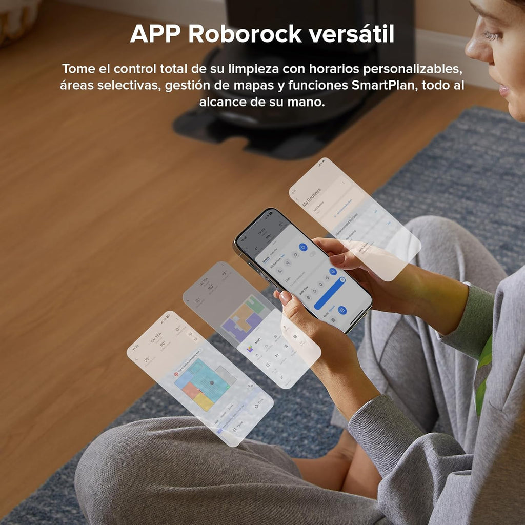 roborock Robot Aspirador QV 35A Set, 8000Pa de succión, Dos mopas giratorias elevables, cepillos antienredos, tecnología reactiva para Evitar obstáculos, navegación y mapeo,Negro