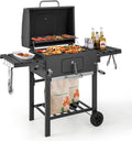 COSTWAY Barbacoa Carbon XXL, Barbacoa Portatil 128 x 54x 117 cm, Tapa, Termómetro, 2 Mesas Laterales Plegables, 8 Ganchos, 2 Ruedas y Abridor de Botellas
