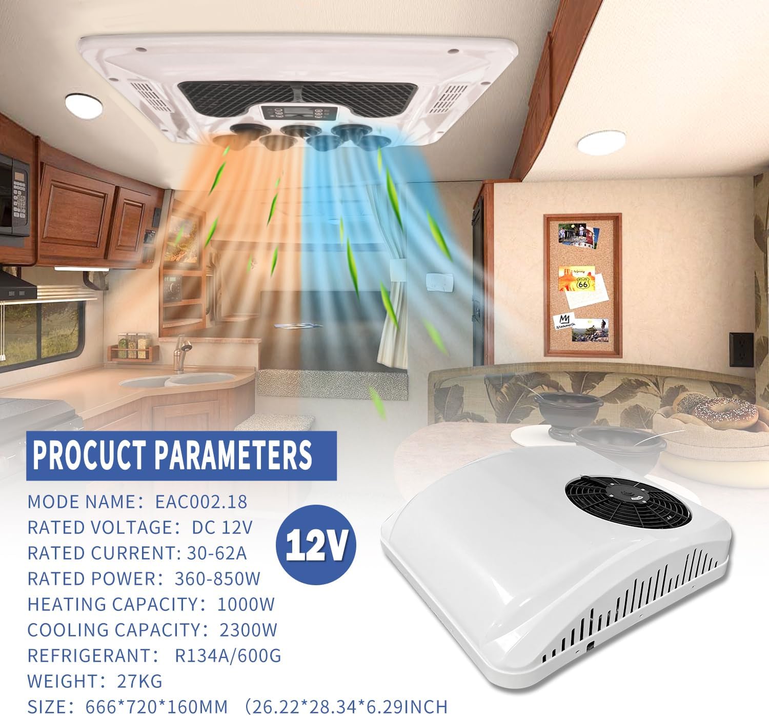 Aire Acondicionado RV 8800BTU CC 12V para camiones y autocaravanas