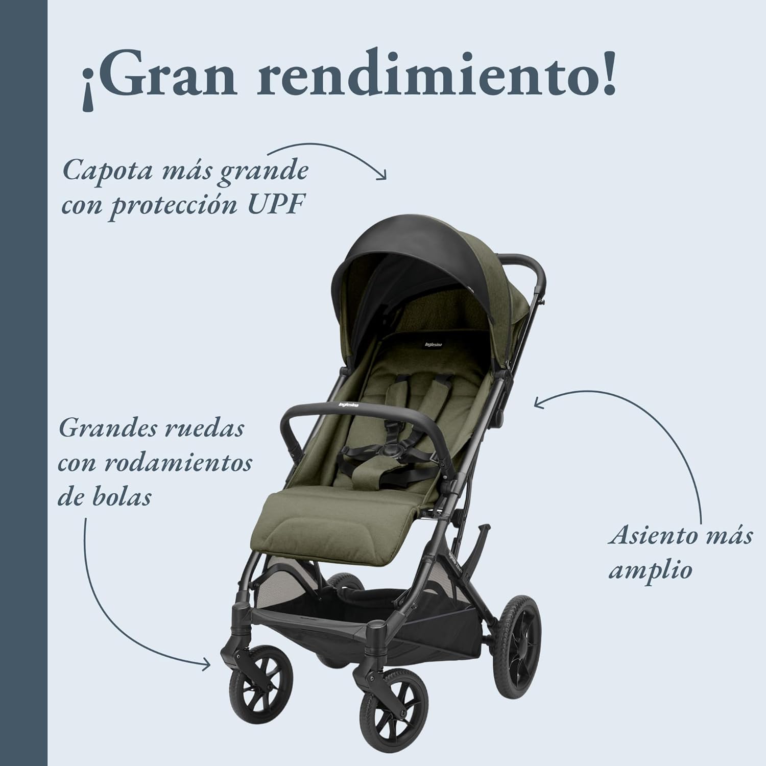 Inglesina Zenit 2 Cochecito, Sequoia Green, Compacto y Ligero, Hasta 22 kg, Respaldo Reclinado 170°, Ruedas con Suspensión, Asiento Amplio, Exclusiva Amazon