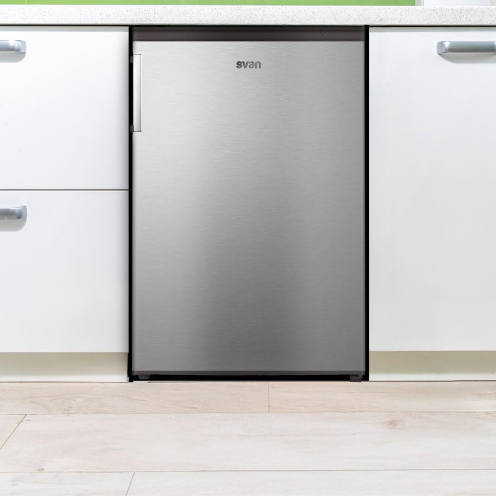 Svan Congelador vertical Inox SCV855500EX. Capacidad 85 Litros, Puerta Reversible, Bajo nivel Sonoro, Eficiencia Energética Clase E