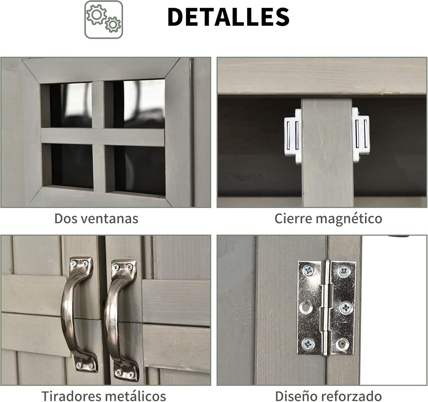 Outsunny Cobertizo de Madera Caseta Exterior Armario Herramientas de Jardinería Doble Puertas Techo Impermeable Compartimientos de Diferentes Tamaños 127.5x50x164cm Madera Maciza