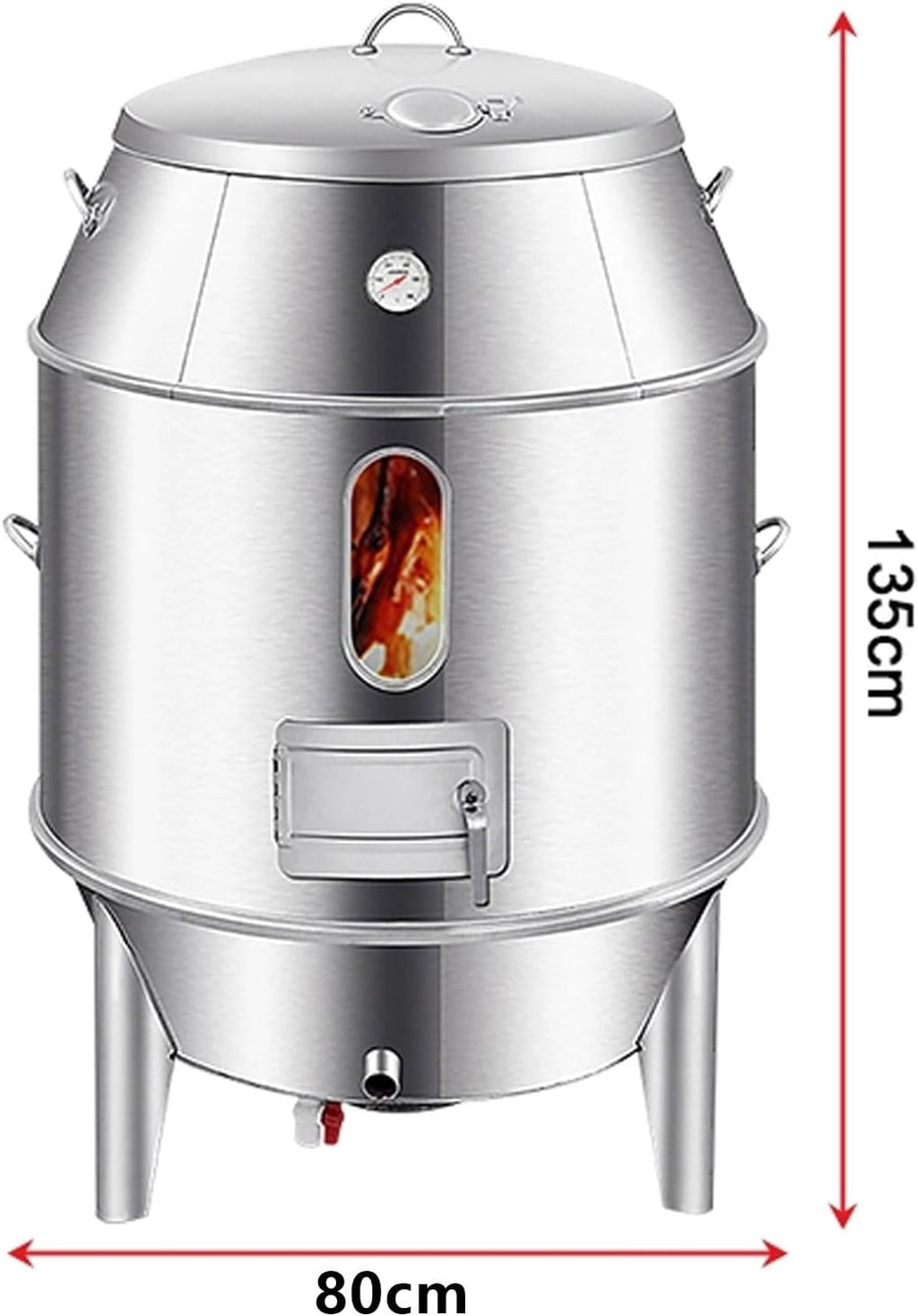 Ahumador Asador Barril Gran Capacidad Fabricado en Acero Inoxidable Totalmente Lavable Horno Circular Colgante De 360° Con Termómetro Y Puerta Central Barbacoa Portatil