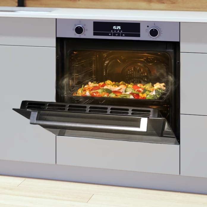 Cecotec Horno Multifunción Integrable 60cm Bolero Hexa M226000 Glass Grey A. 2800W, 72L, 7 Funciones, Modo Grill, Fan Assisted Grill, Modo Convección, Defrost, Steam Base X2, Steam EasyClean y Assist